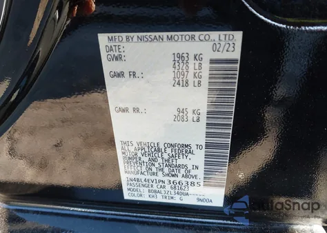 2023 Nissan Altima Sl Fwd из США, поврежденный, VIN 1N4BL4EV1PN366385